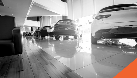 line of show cars at a dealership